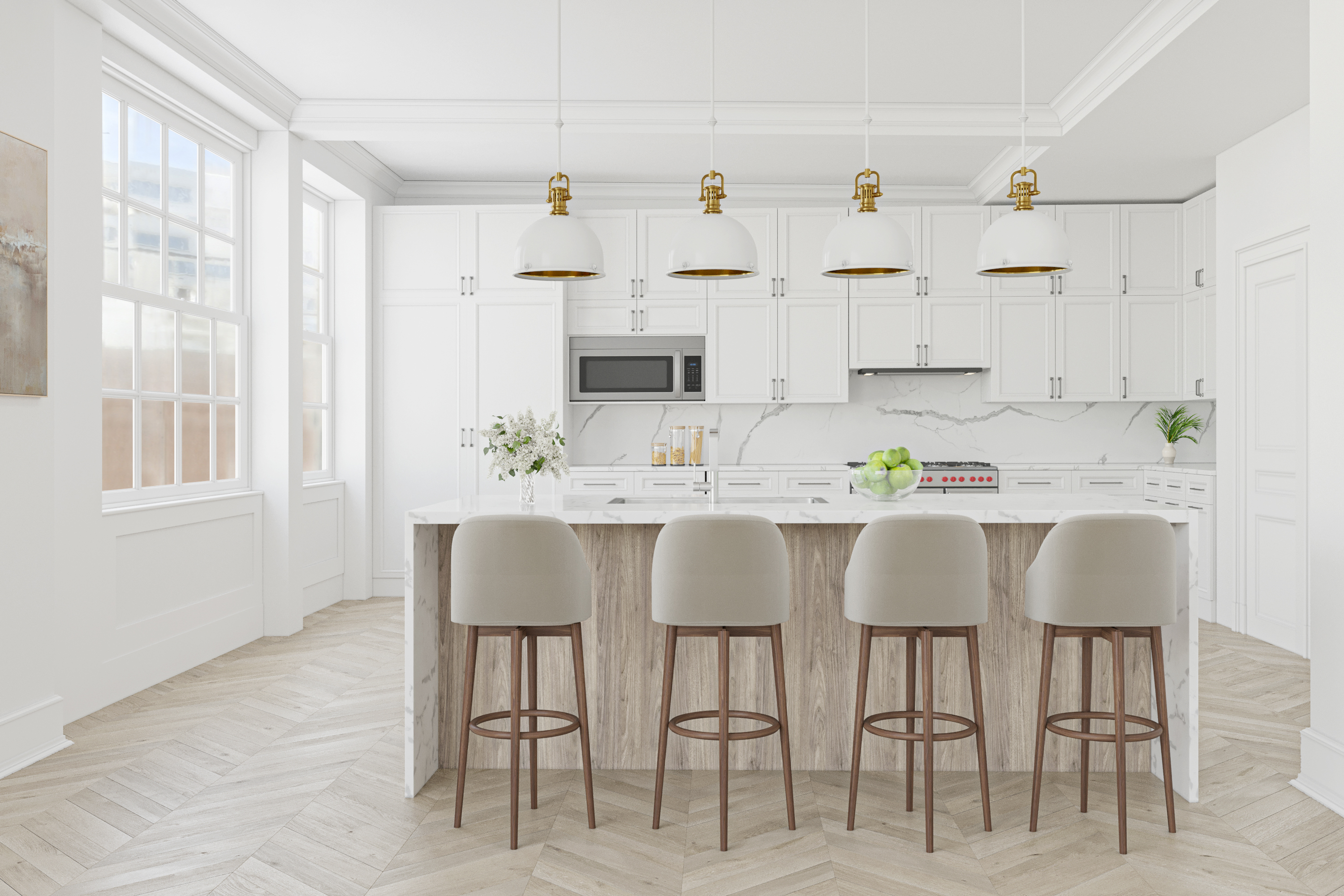 130 East 67th Street, Unit 9C Manhattan, NY 10065 - Photo 4 of 20 a kitchen with stainless steel appliances granite countertop a table and chairs in it