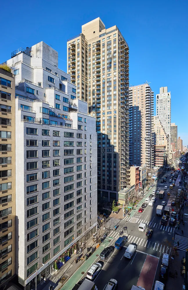 a view of a city with tall buildings