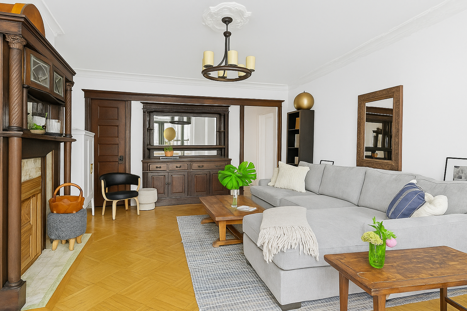292 Windsor Place, Unit GARDEN Brooklyn, NY 11218 - Photo 2 of 7 a living room with furniture and a chandelier