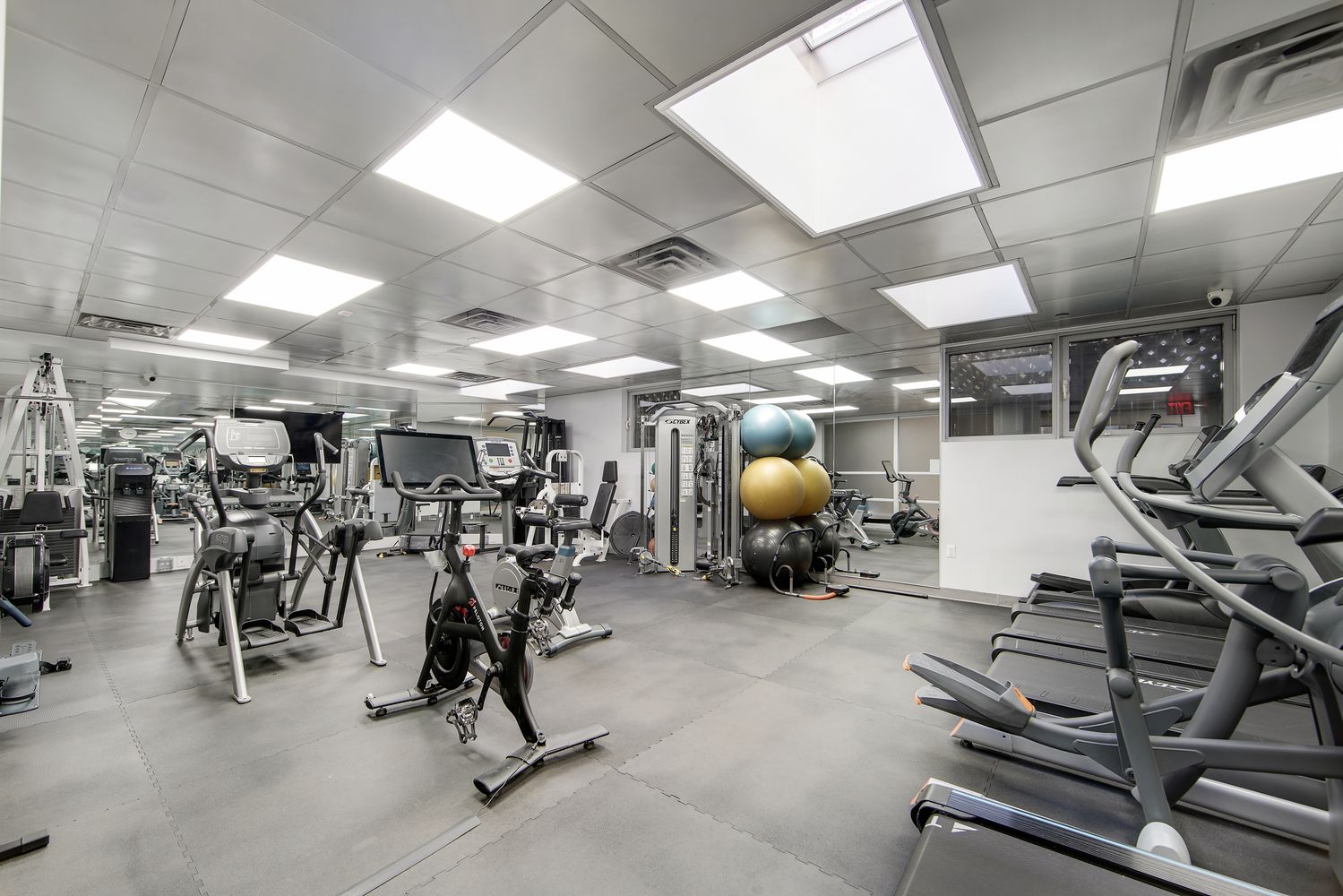 a view of a room with gym equipment