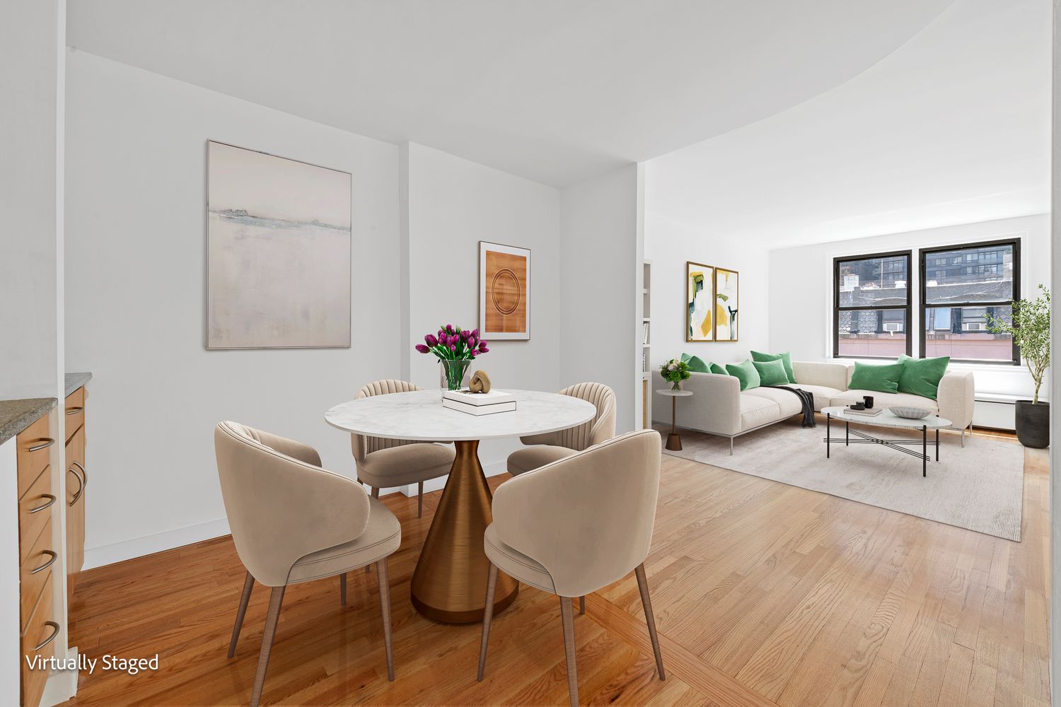 337 East 50th Street, Unit PH-E Manhattan, NY 10022 - Photo 2 of 7 a view of a dining room with furniture and wooden floor