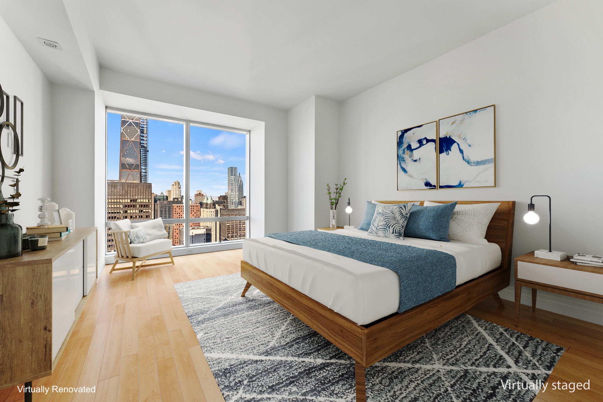 845 United Nations Plaza, Unit 63D Manhattan, NY 10017 - Photo 5 of 16 a spacious bedroom with a large bed and a large window
