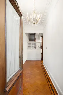 a view of a livingroom with a chandelier