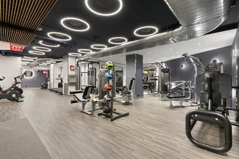 a view of a room with gym equipment