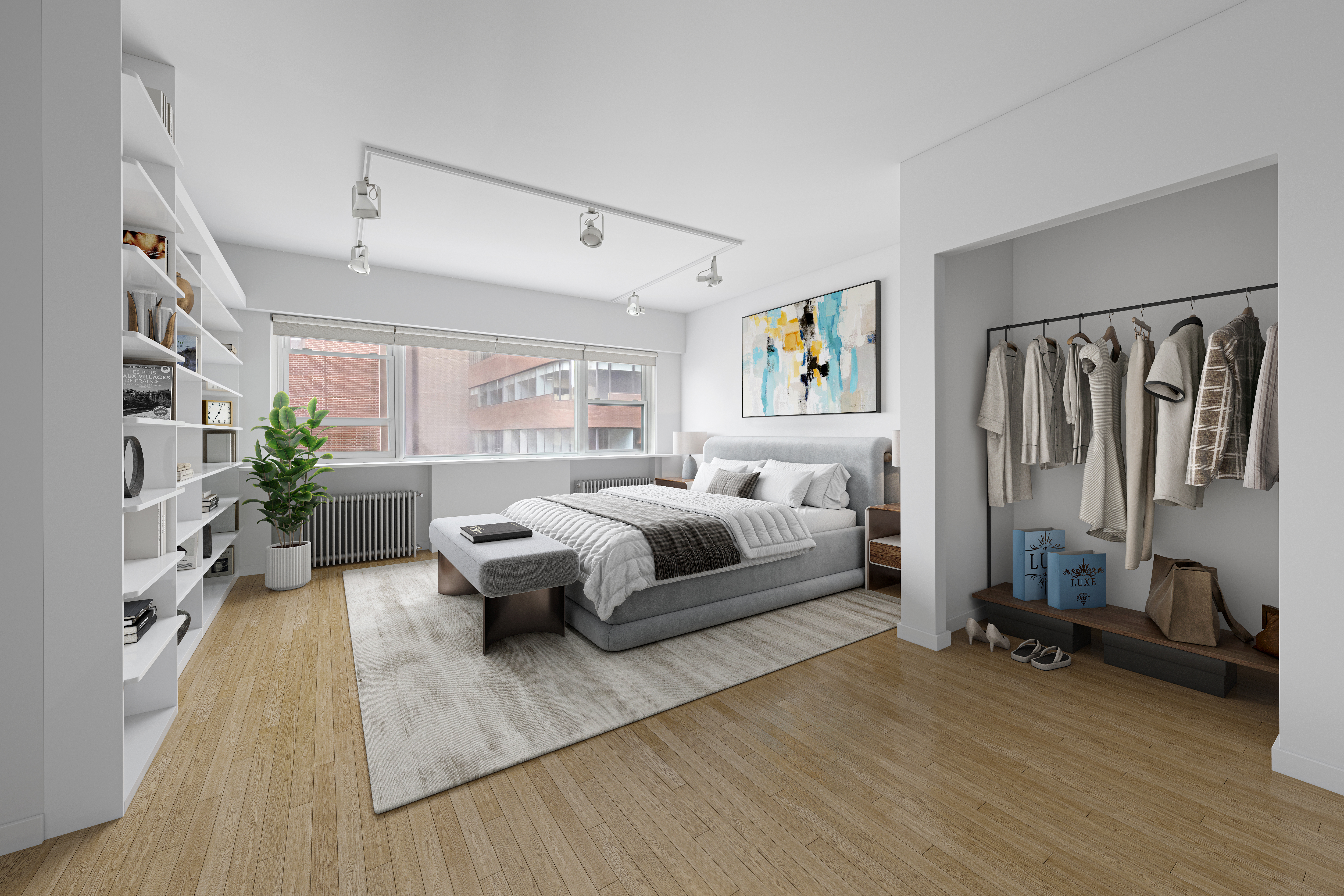 209 East 48th Street Manhattan, NY 10017 - Photo 6 of 13 a bedroom with furniture and a wooden floor