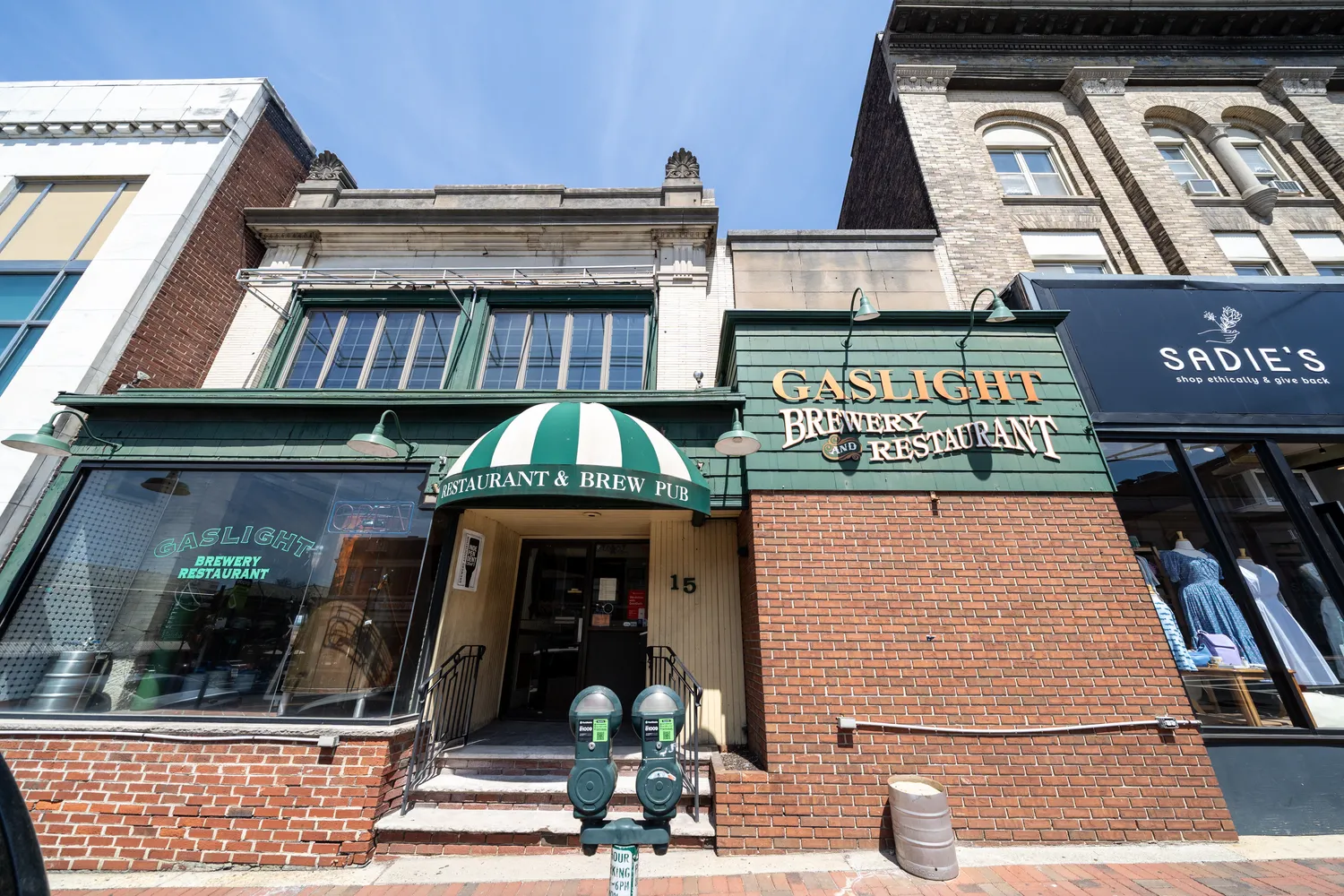 a view of a building with sitting space