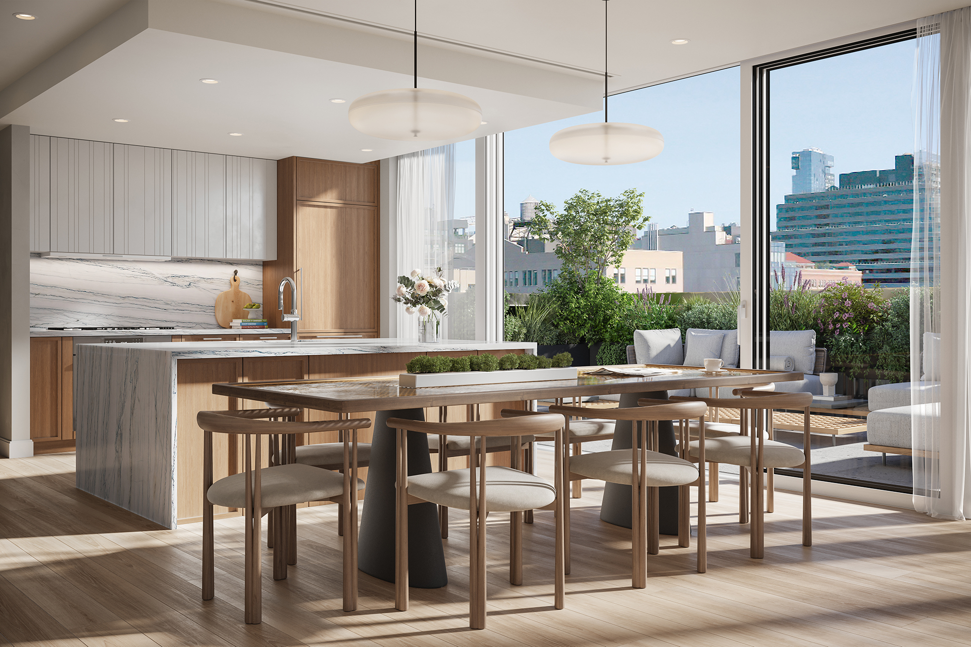 150 Barrow Street, Unit PHA Manhattan, NY 10014 - Photo 3 of 12 a view of a kitchen with granite countertop lots of counter top space and dining table