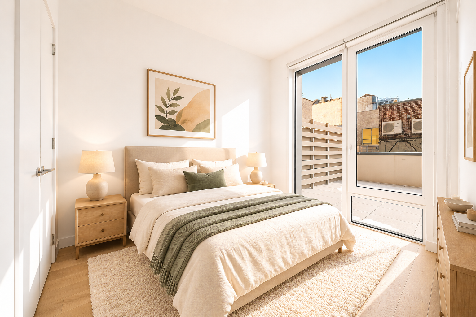 130 2nd Street, Unit 2B Brooklyn, NY 11231 - Photo 6 of 22 a bedroom with bed and a large mirror next to a window