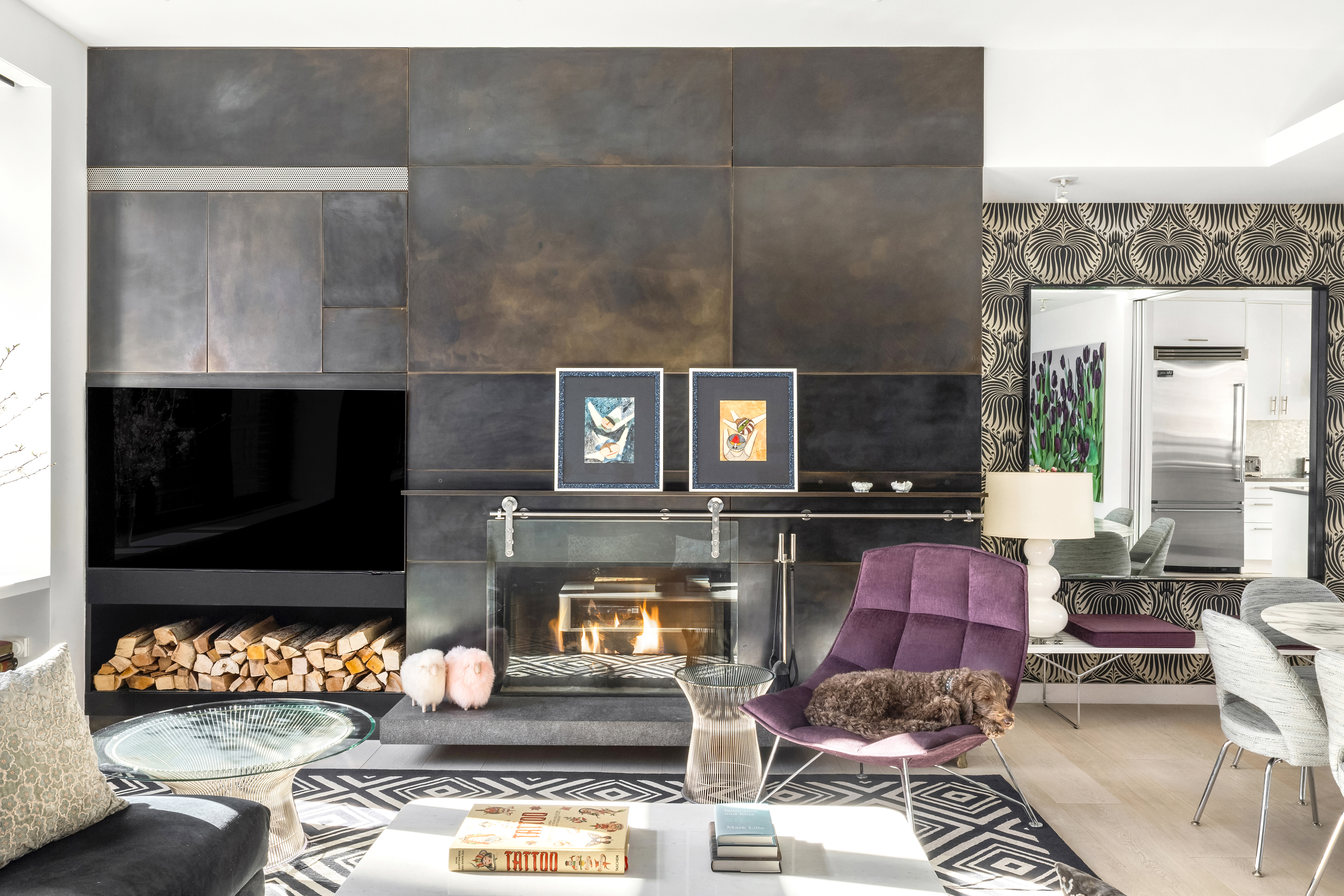 138 Reade Street, Unit 5 Manhattan, NY 10013 - Photo 4 of 23 a living room with furniture and a fireplace