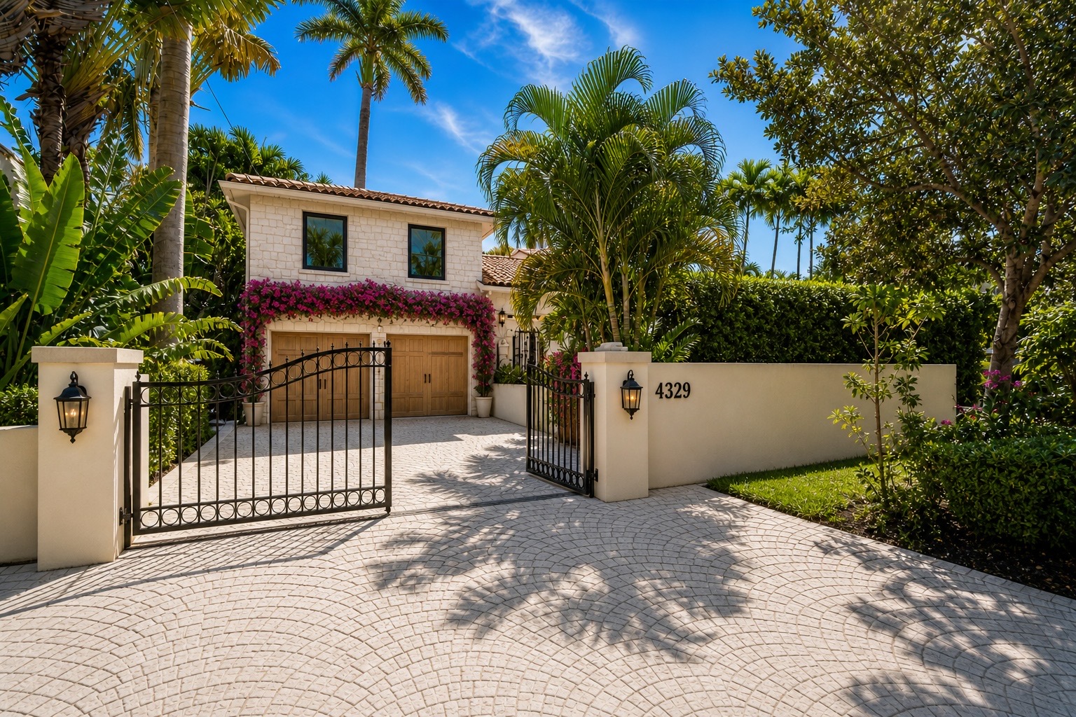 4329 North Bay Road Miami Beach, FL 33140 - Photo 1 of 6 a view of a white house with a small yard and plants