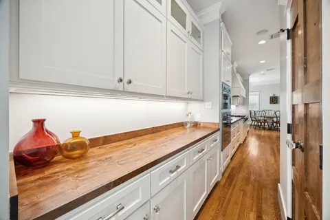 a hallway with view of living room