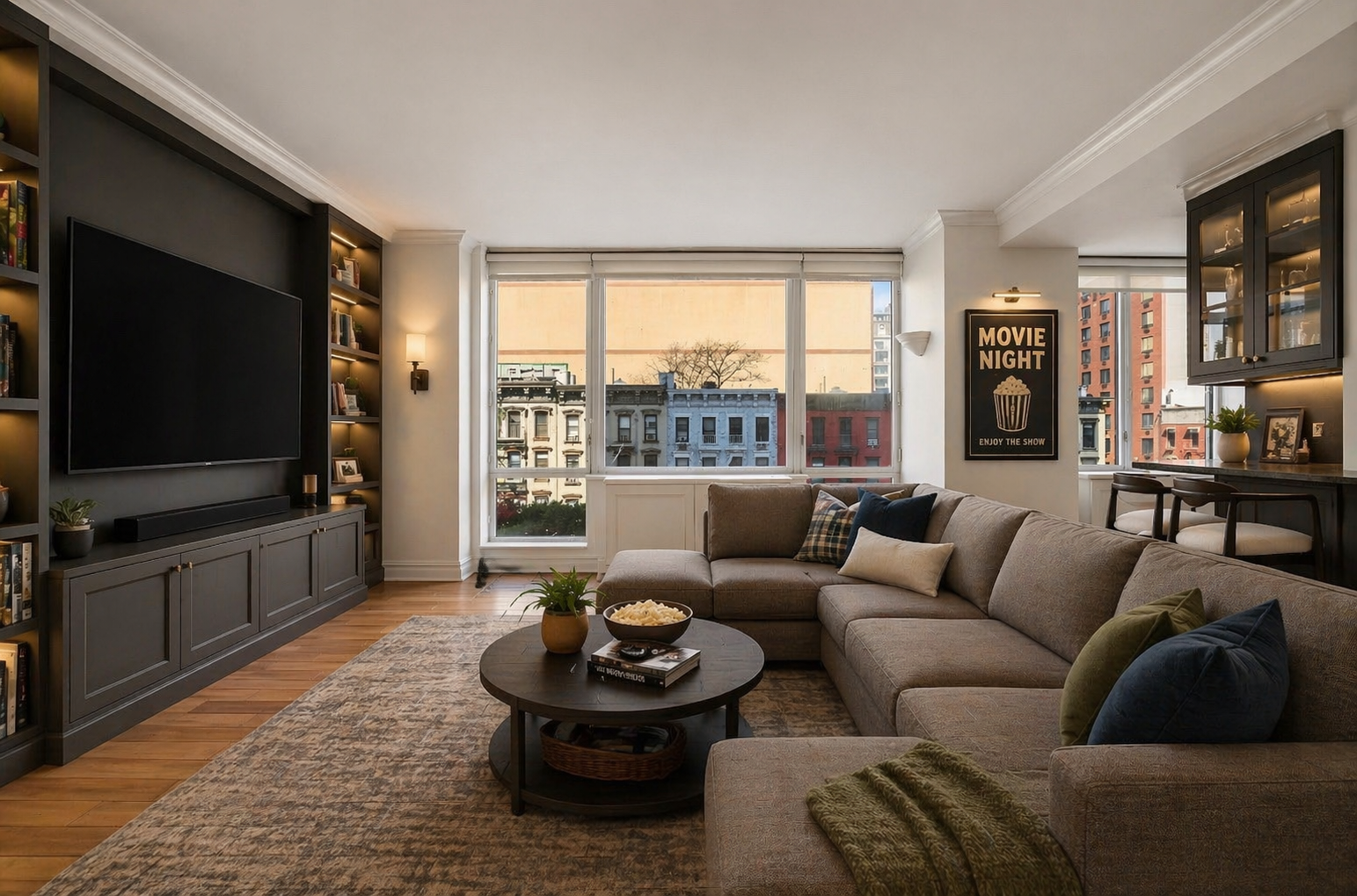 401 East 60th Street, Unit 4ABC Manhattan, NY 10022 - Photo 3 of 18 a living room with furniture and a flat screen tv