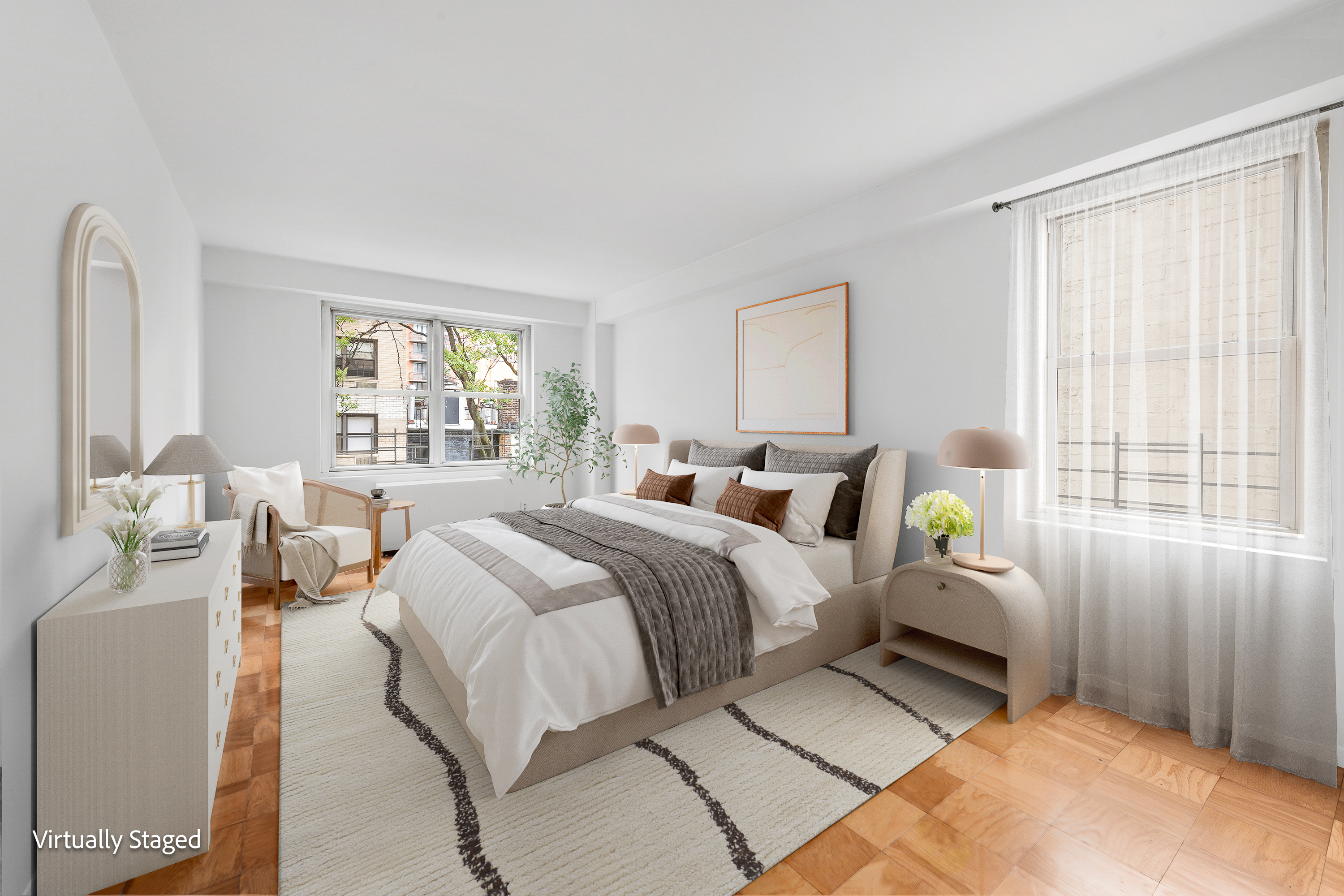 370 East 76th Street, Unit C607 Manhattan, NY 10021 - Photo 6 of 12 a bed room with two bed and a large window