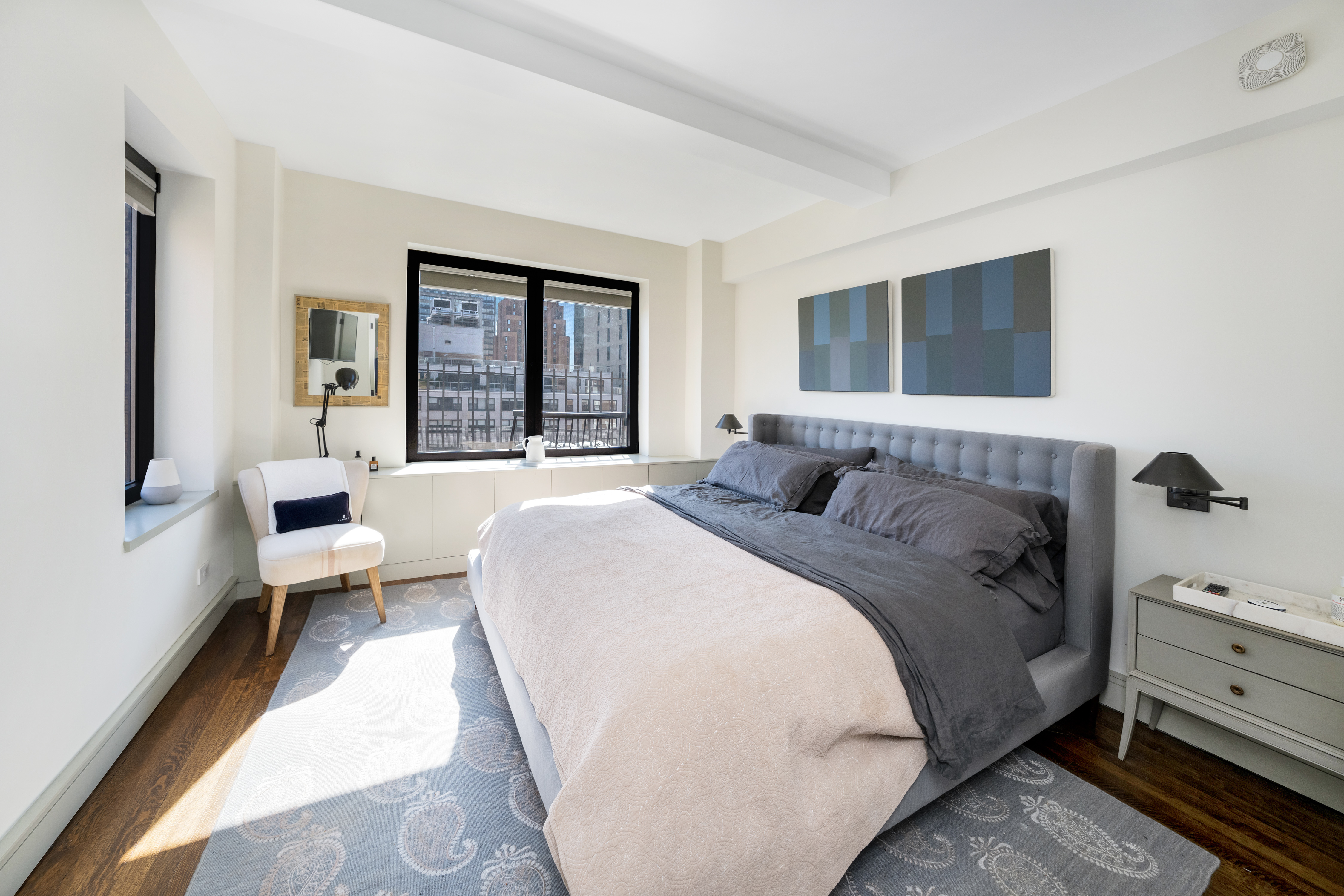 400 East 52nd Street, Unit 14J Manhattan, NY 10022 - Photo 8 of 11 a spacious bedroom with a bed and a large window