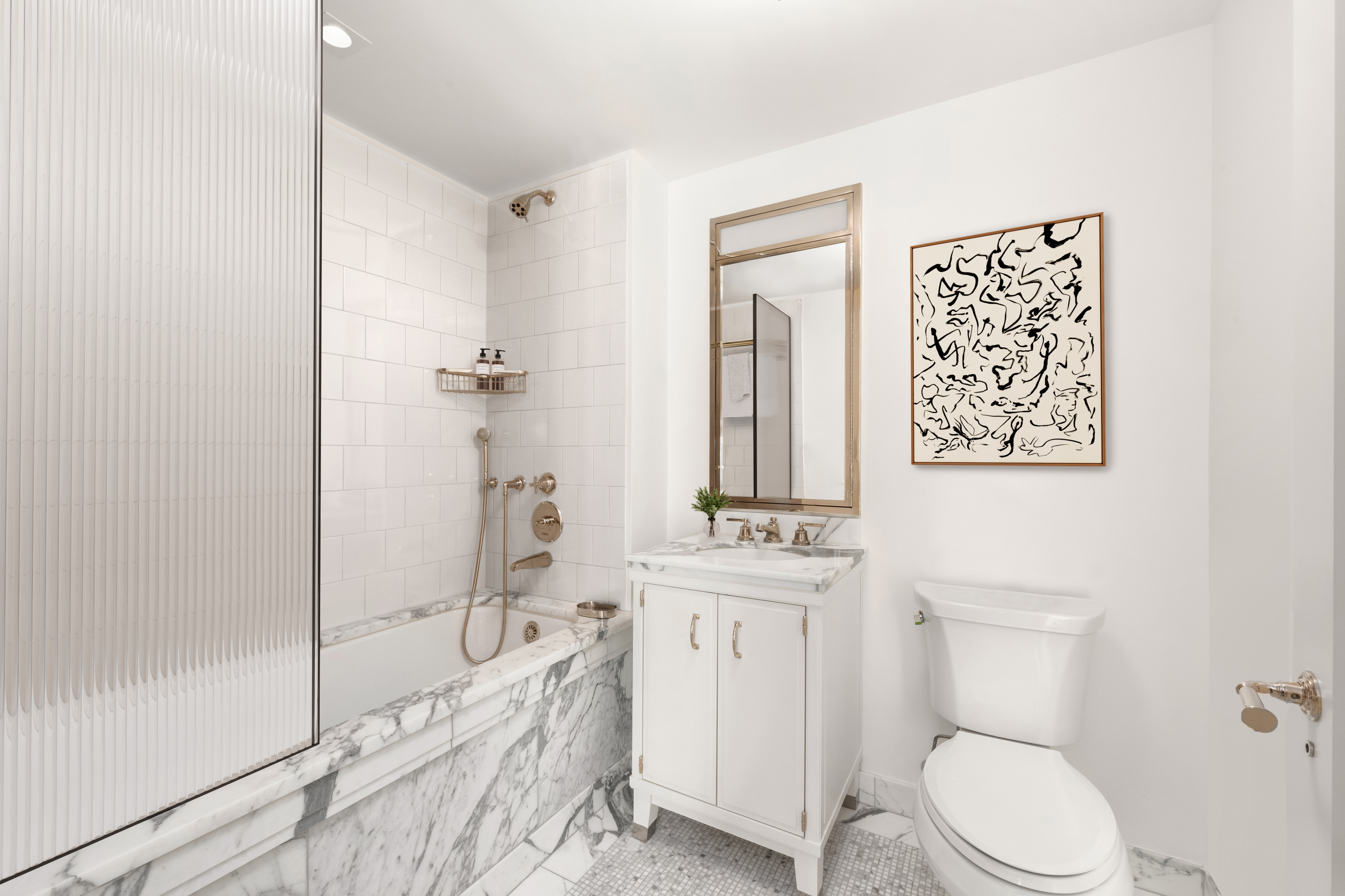 150 West 12th Street, Unit 3W Manhattan, NY 10011 - Photo 13 of 27 a bathroom with a toilet a sink and glass door