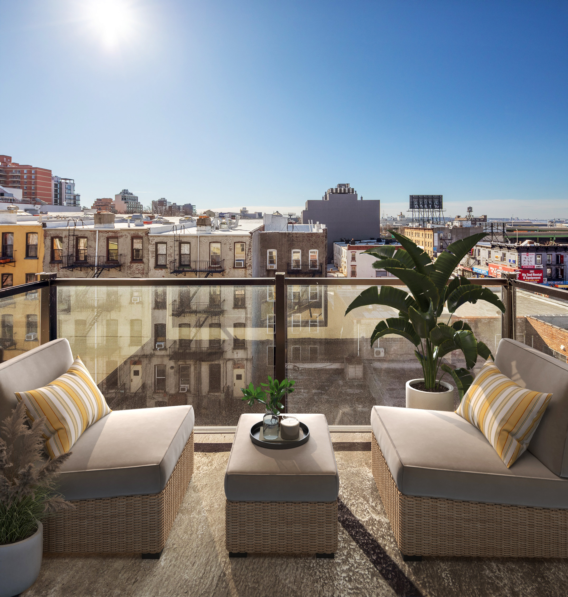 136 14th Street, Unit 4B Brooklyn, NY 11215 - Photo 3 of 10 a view of a roof deck with couches and potted plants