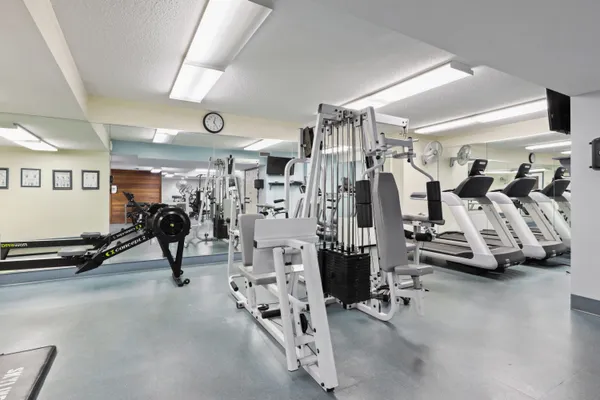 a view of a room with gym equipment