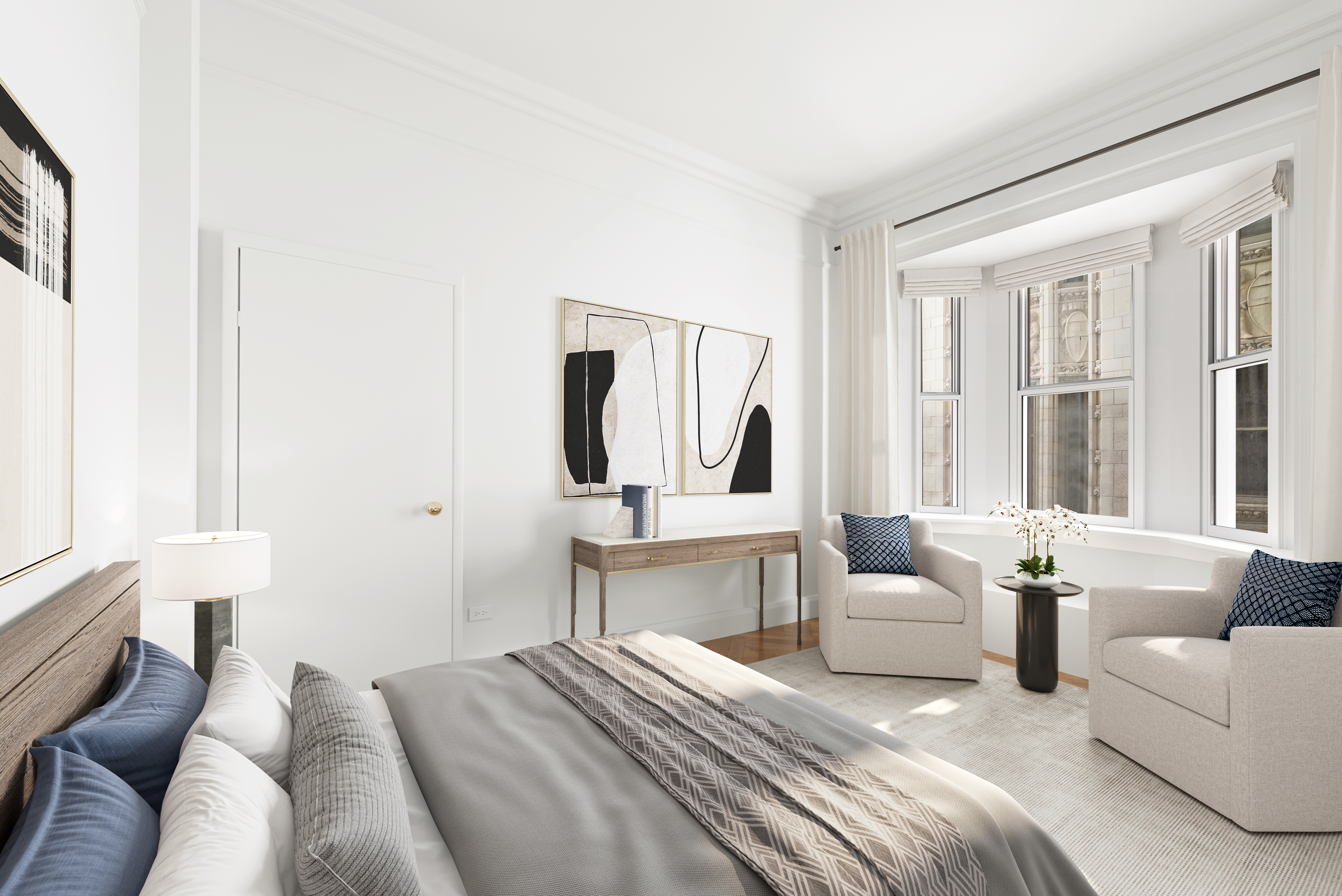 36 Gramercy Park East, Unit 5W Manhattan, NY 10003 - Photo 8 of 12 a spacious bedroom with a bed couch and windows