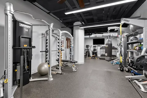 a view of a room with gym equipment