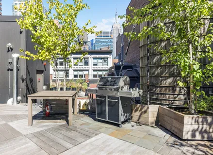 a building outdoor space with patio furniture