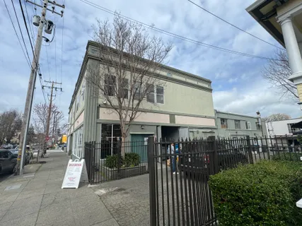 a front view of a building with street