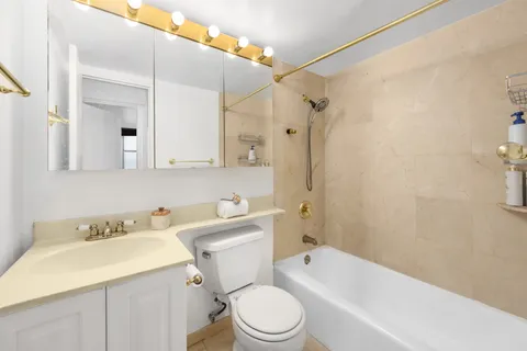 a bathroom with a sink toilet vanity and shower