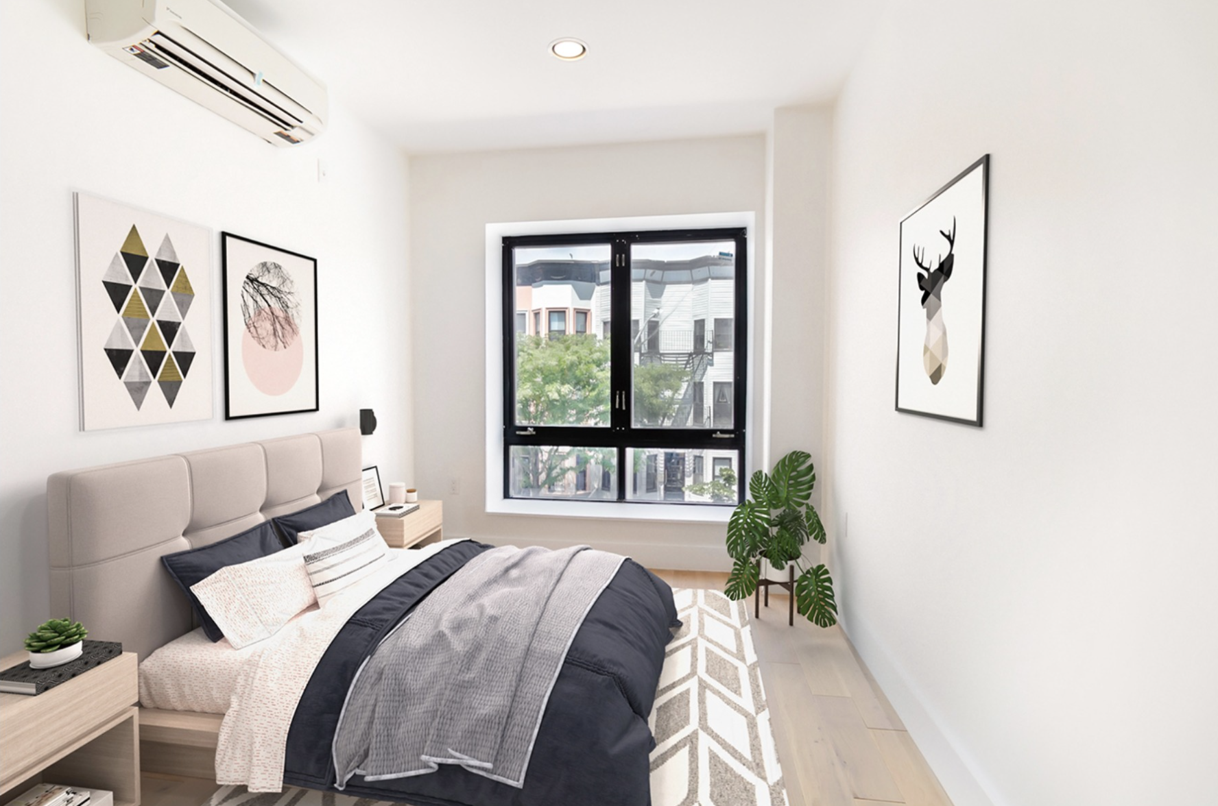 1164 Greene Avenue, Unit PHA Brooklyn, NY 11221 - Photo 3 of 13 a bedroom with a bed and a large window