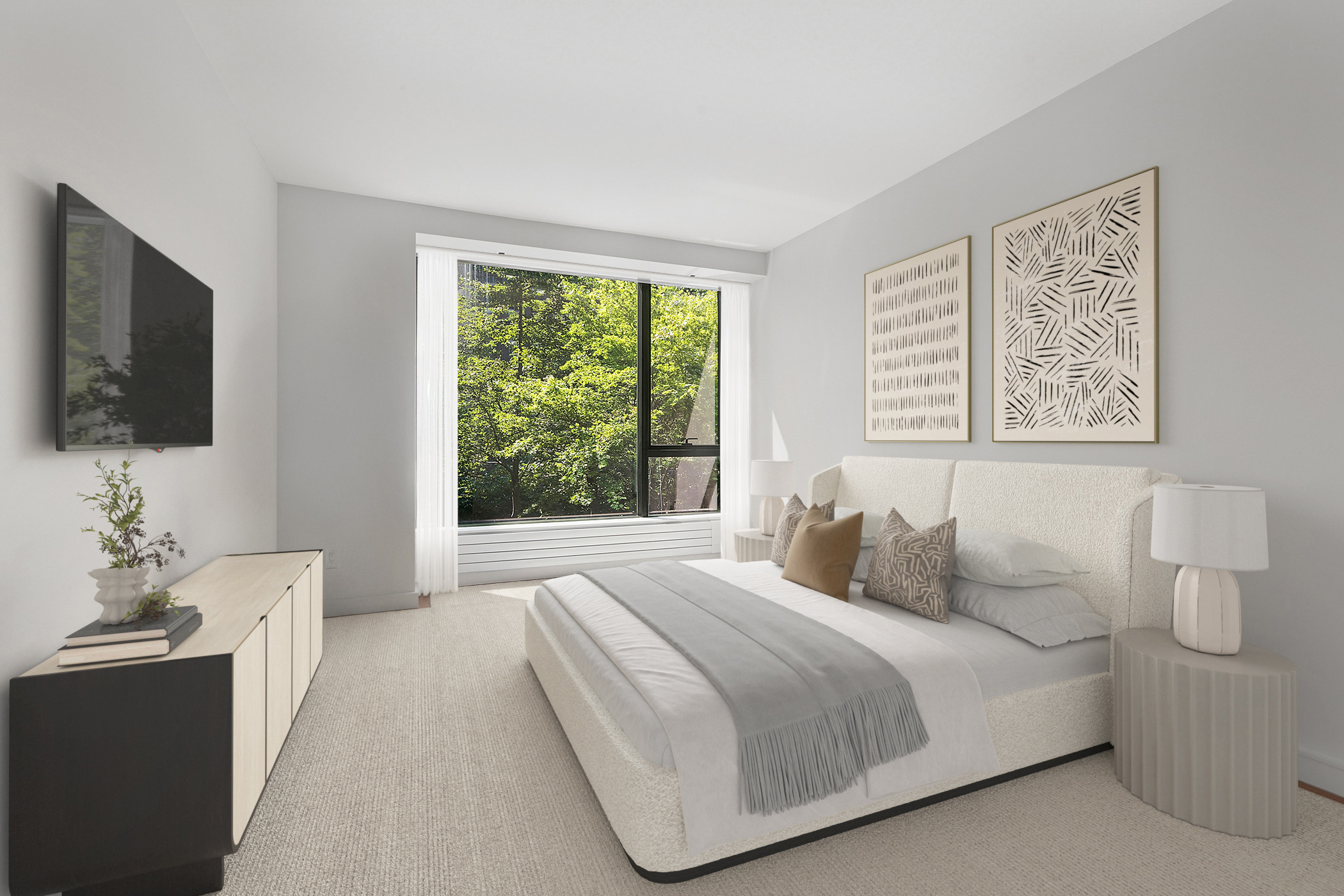 255 Hudson Street, Unit TH1 Manhattan, NY 10013 - Photo 5 of 10 a bedroom with a bed and a flat screen tv