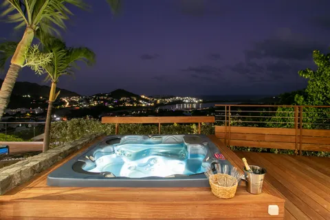 a view of swimming pool from a balcony