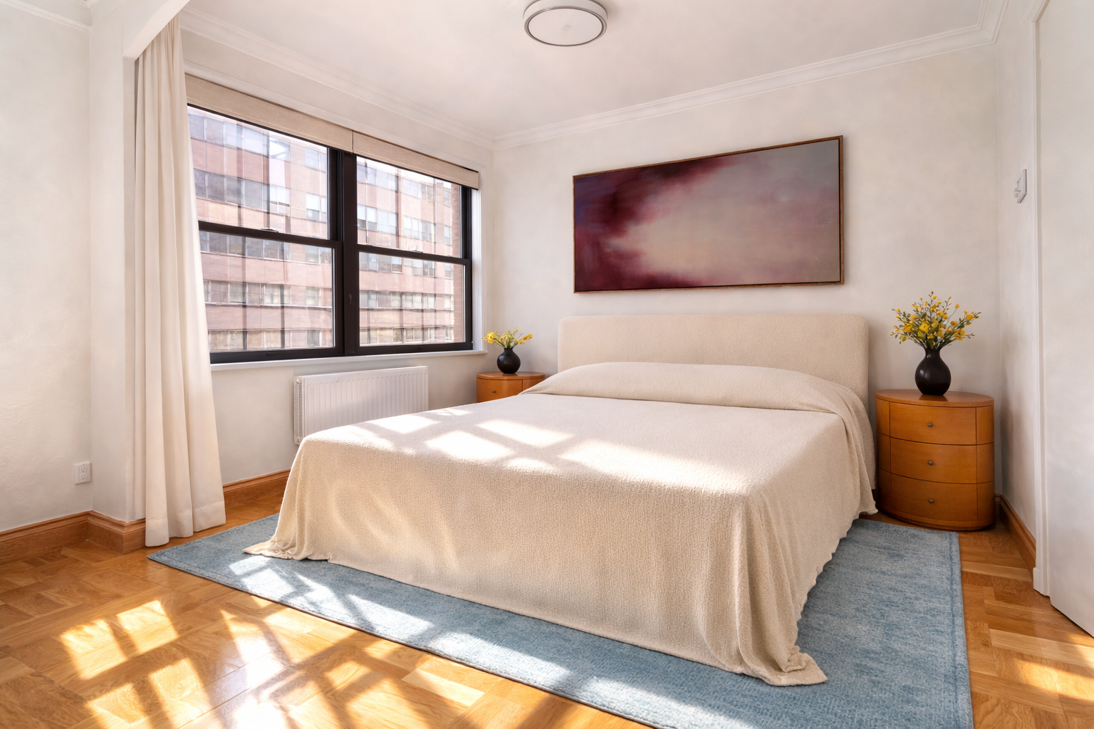 201 East 77th Street, Unit 11E Manhattan, NY 10075 - Photo 3 of 6 a bedroom with a bed and a painting on the wall