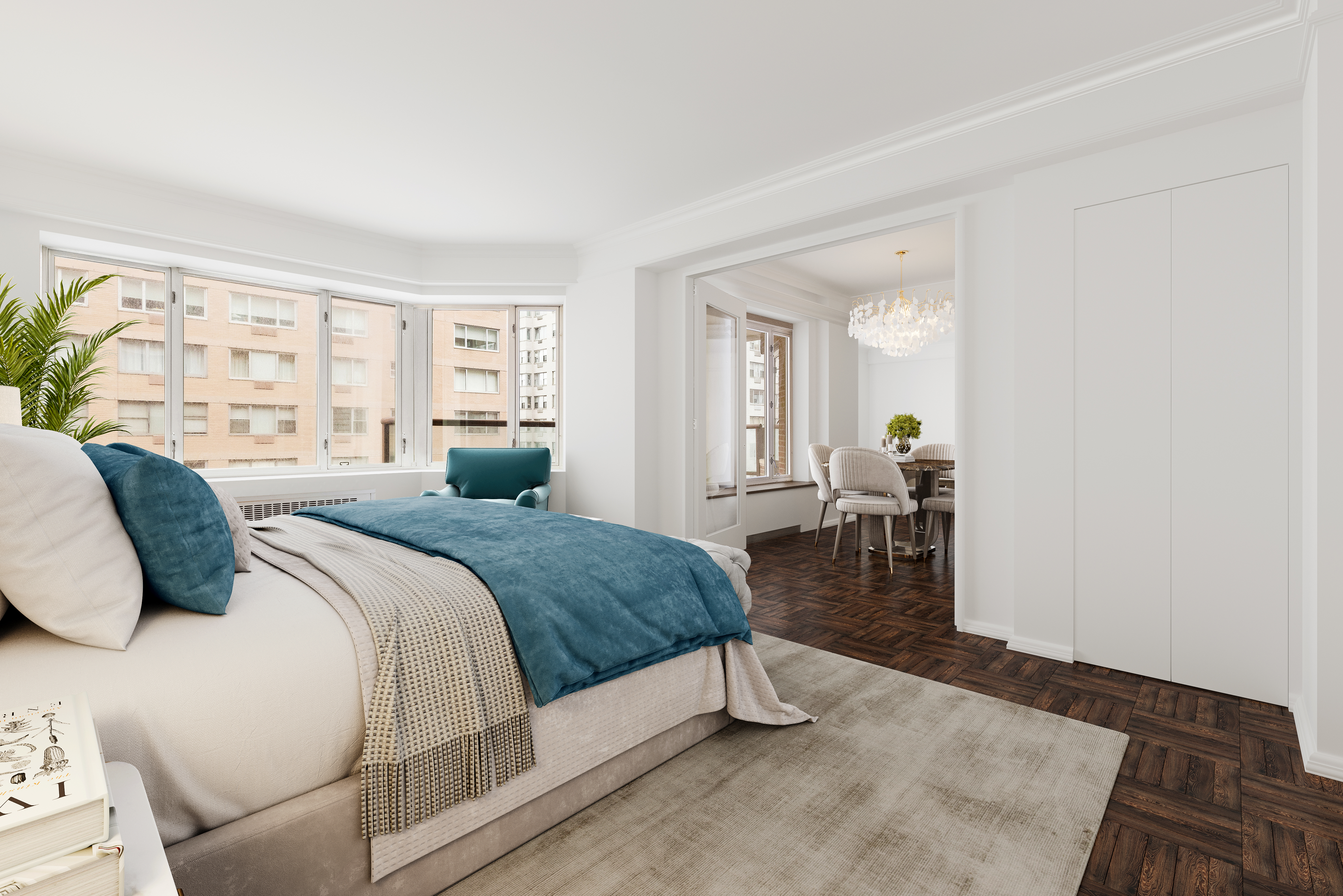 36 Sutton Place South, Unit 10B Manhattan, NY 10022 - Photo 10 of 16 a bedroom with a bed and a couch