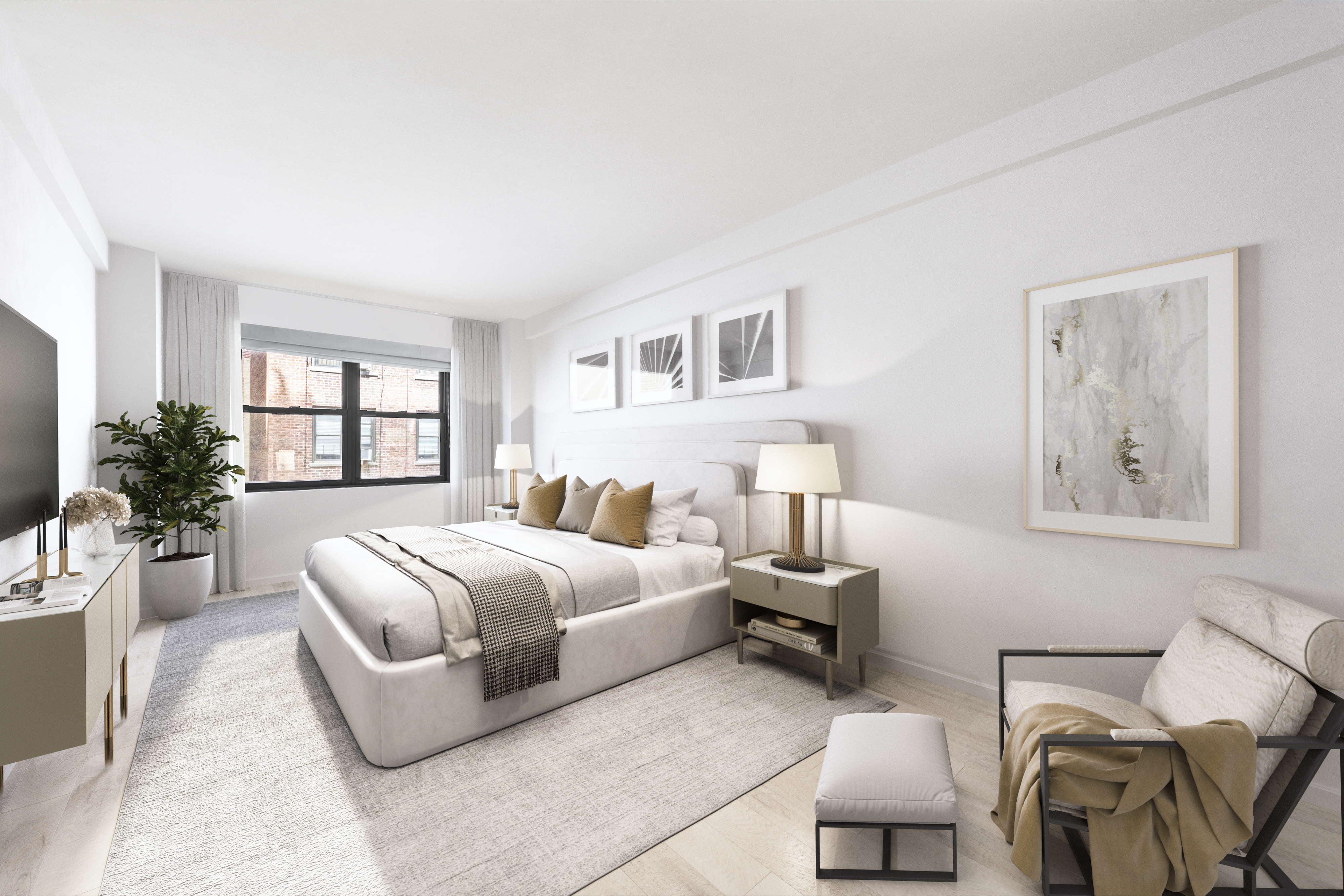 347 East 53rd Street, Unit 2B Manhattan, NY 10022 - Photo 2 of 7 a bedroom with bed and a large window