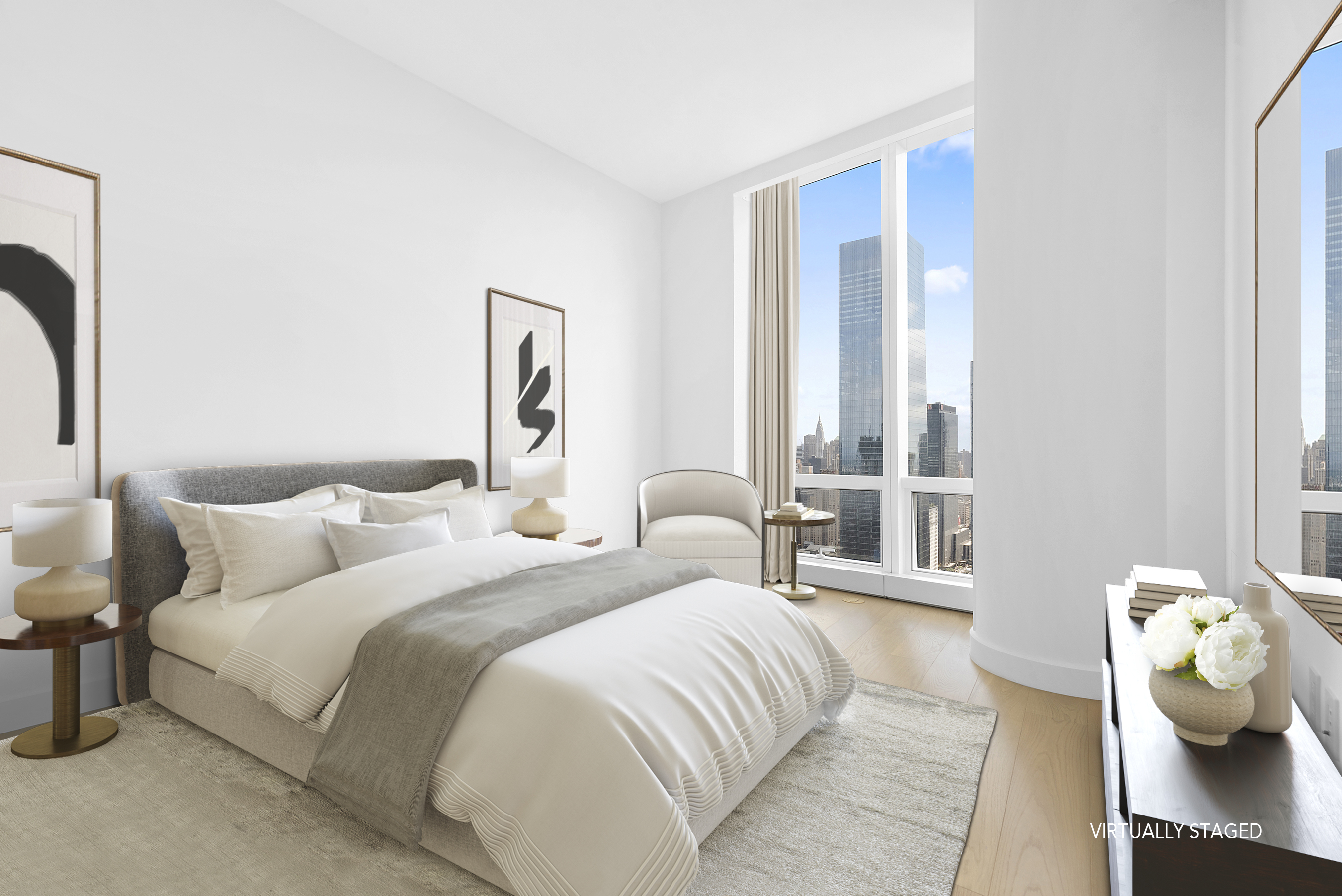 15 Hudson Yards, Unit 66F Manhattan, NY 10001 - Photo 6 of 23 a bedroom with bed and a large window