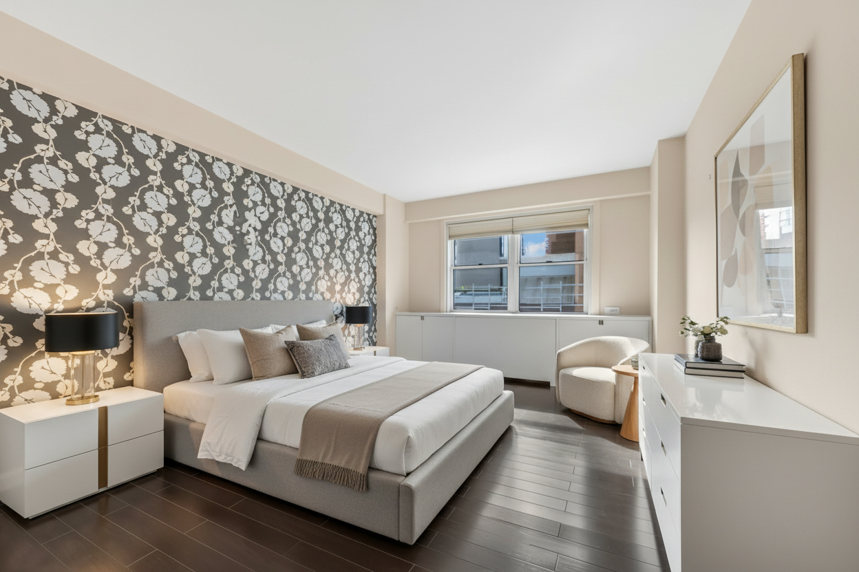 520 East 76th Street, Unit 10H Manhattan, NY 10021 - Photo 6 of 20 a bedroom with a large bed and a window