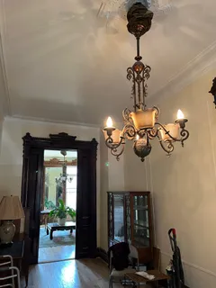 a view of a livingroom with a chandelier