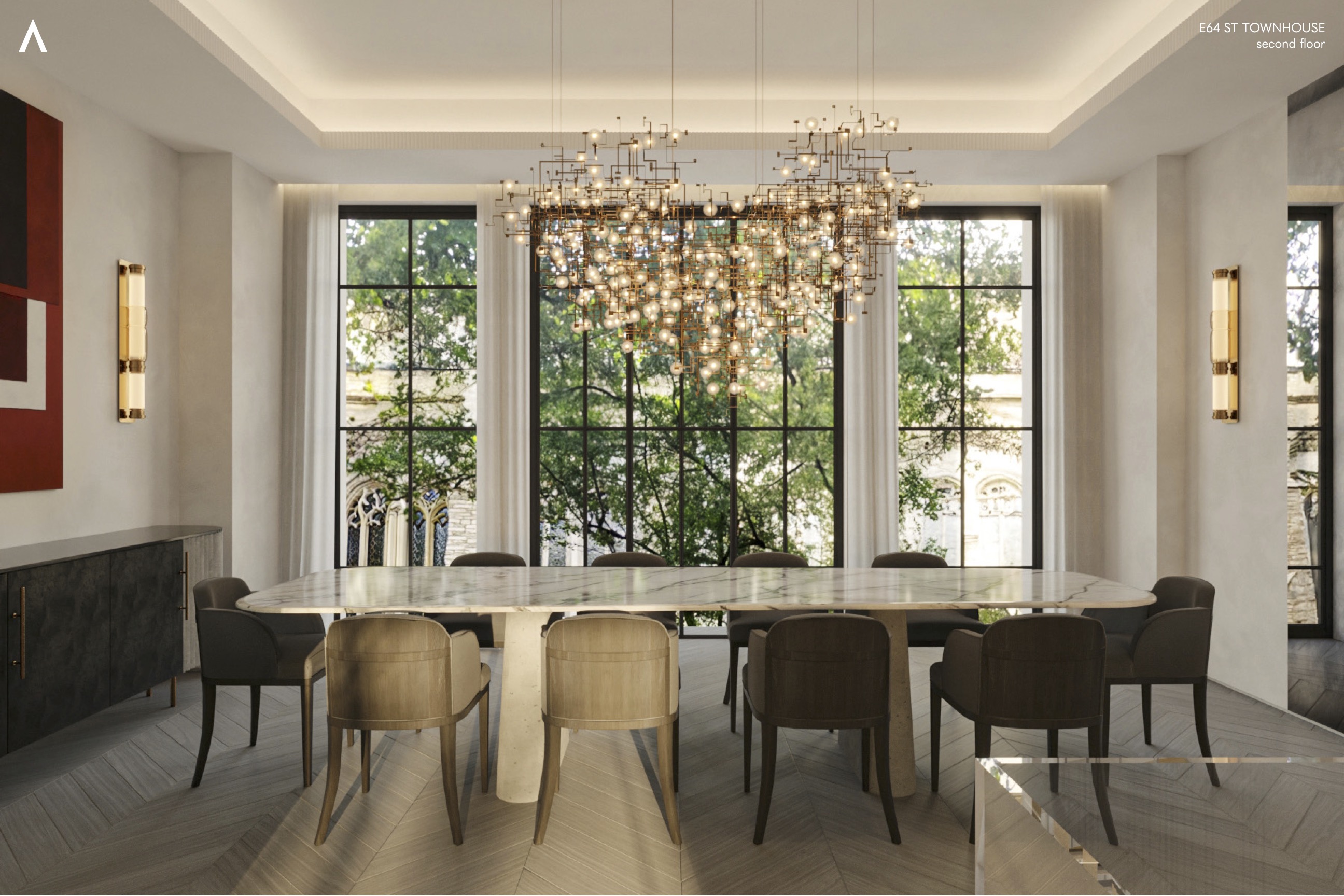 105 East 64th Street Manhattan, NY 10065 - Photo 6 of 29 a view of a dining room with furniture and windows