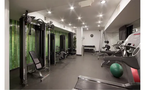 a view of a room with gym equipment
