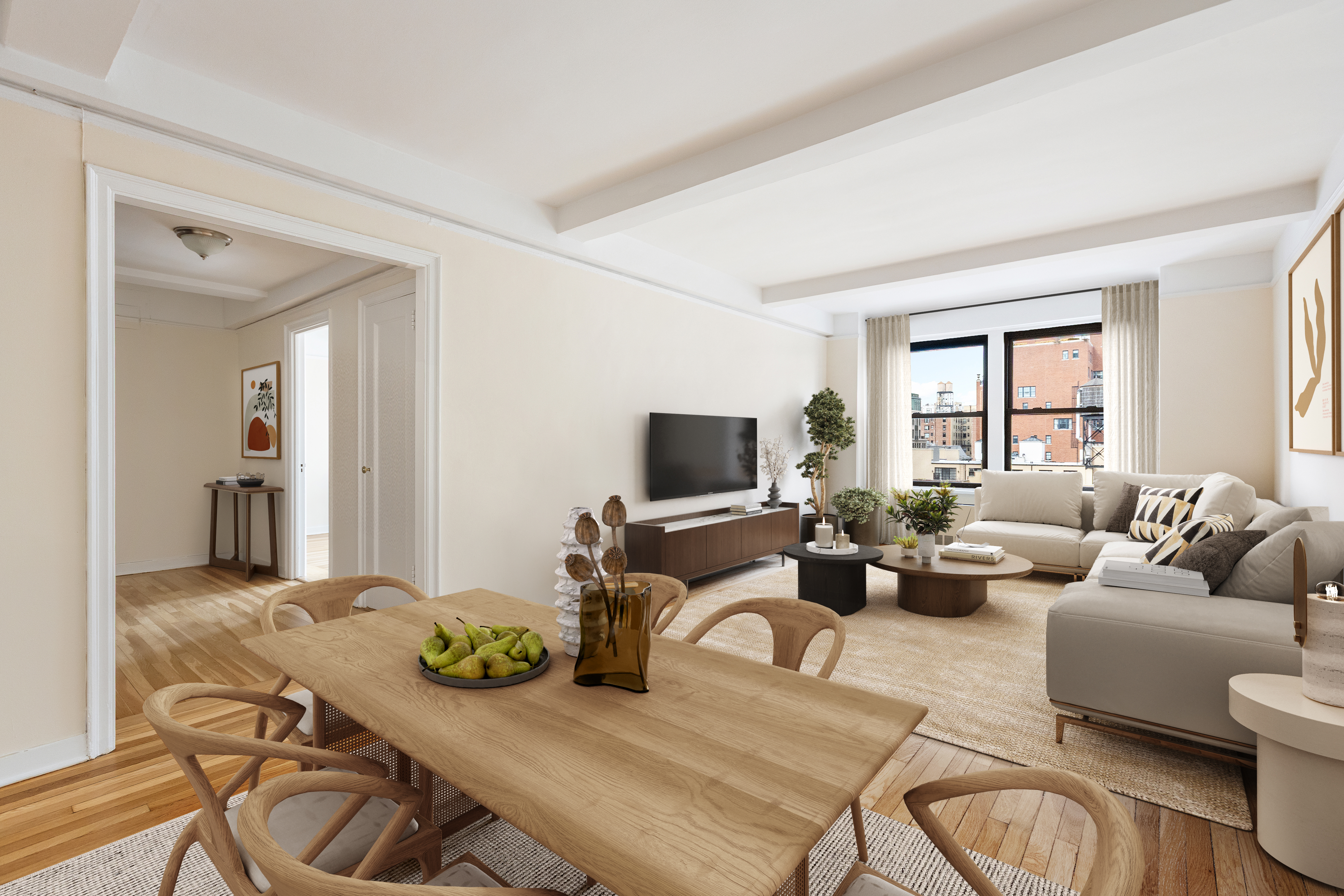 205 East 78th Street, Unit 14C Manhattan, NY 10075 - Photo 2 of 12 a living room with furniture and a flat screen tv