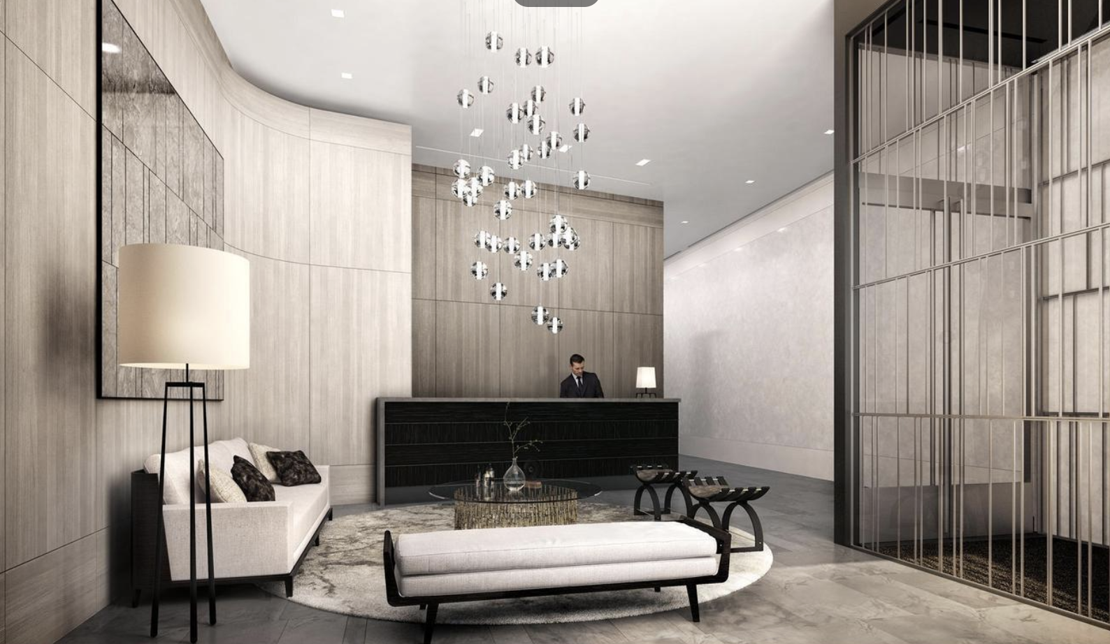 301 East 50th Street, Unit 17B Manhattan, NY 10022 - Photo 8 of 12 a bedroom with furniture and a chandelier