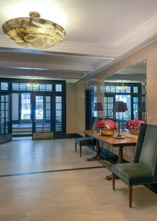 a view of a building with a street