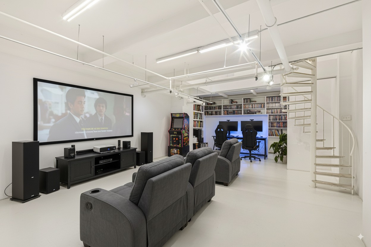 251 West 19th Street, Unit 1G Manhattan, NY 10011 - Photo 8 of 31 a living room with furniture a flat screen tv and gym equipment
