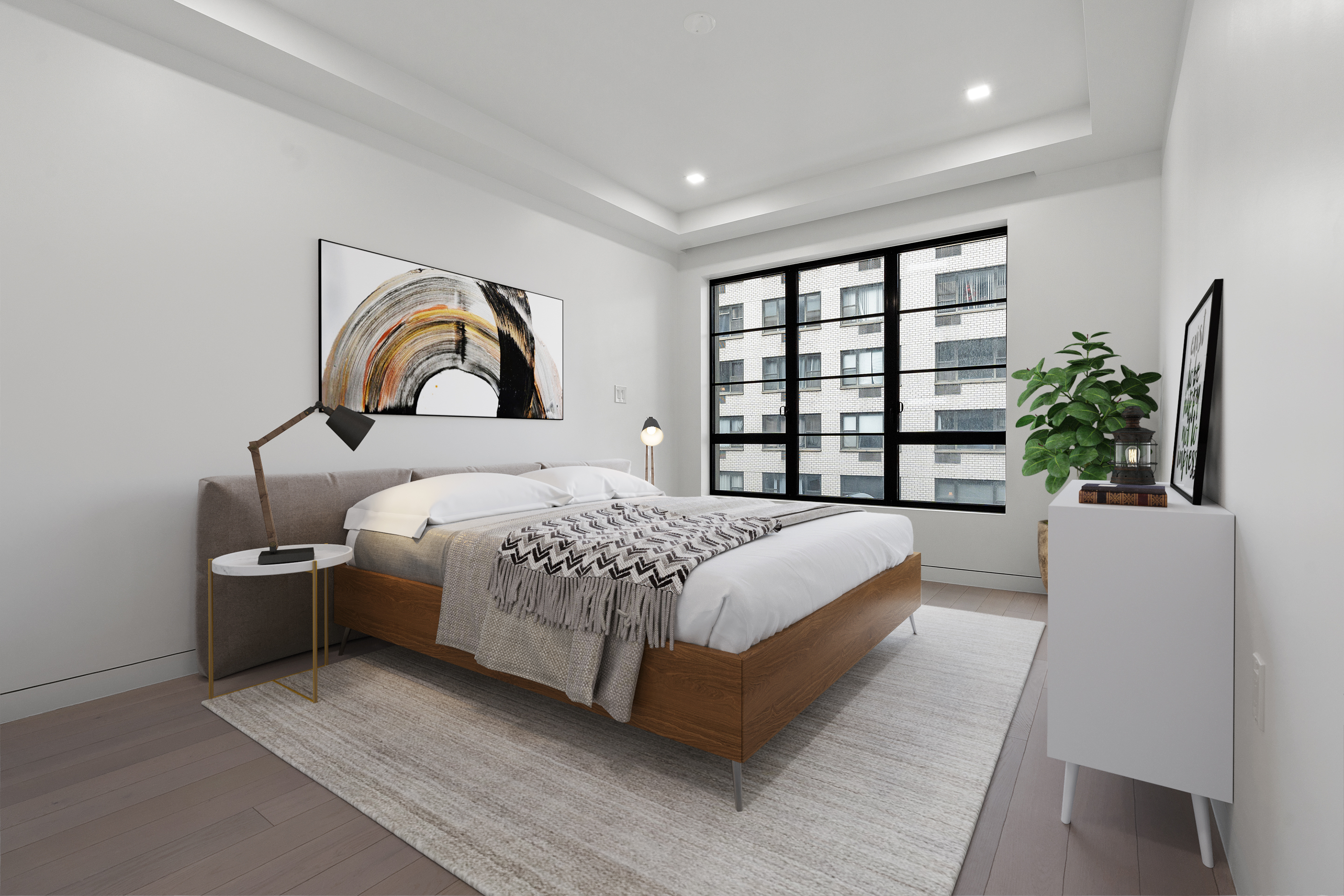 327 East 22nd Street, Unit 3A Manhattan, NY 10010 - Photo 9 of 14 a bedroom with a large bed and a potted plant