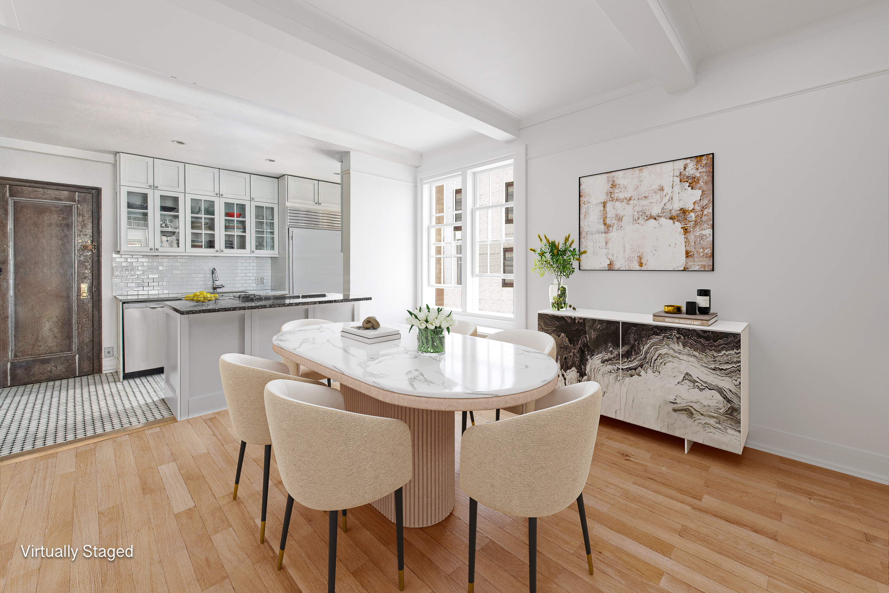 639 West End Avenue, Unit 5B Manhattan, NY 10025 - Photo 5 of 16 a dining room with furniture and wooden floor