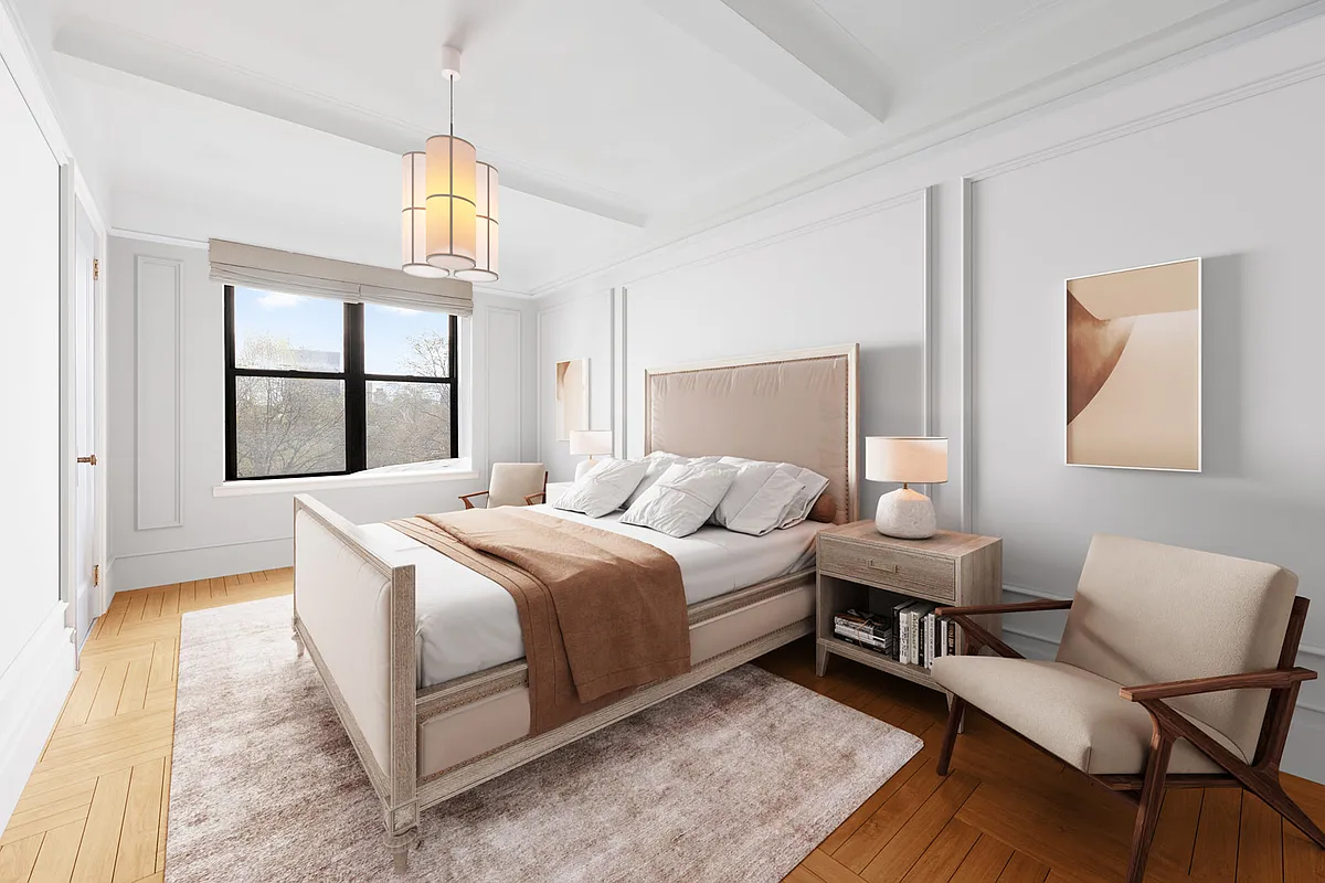 415 Central Park West, Unit 6A Manhattan, NY 10025 - Photo 15 of 25 a bedroom with a bed and wooden floor