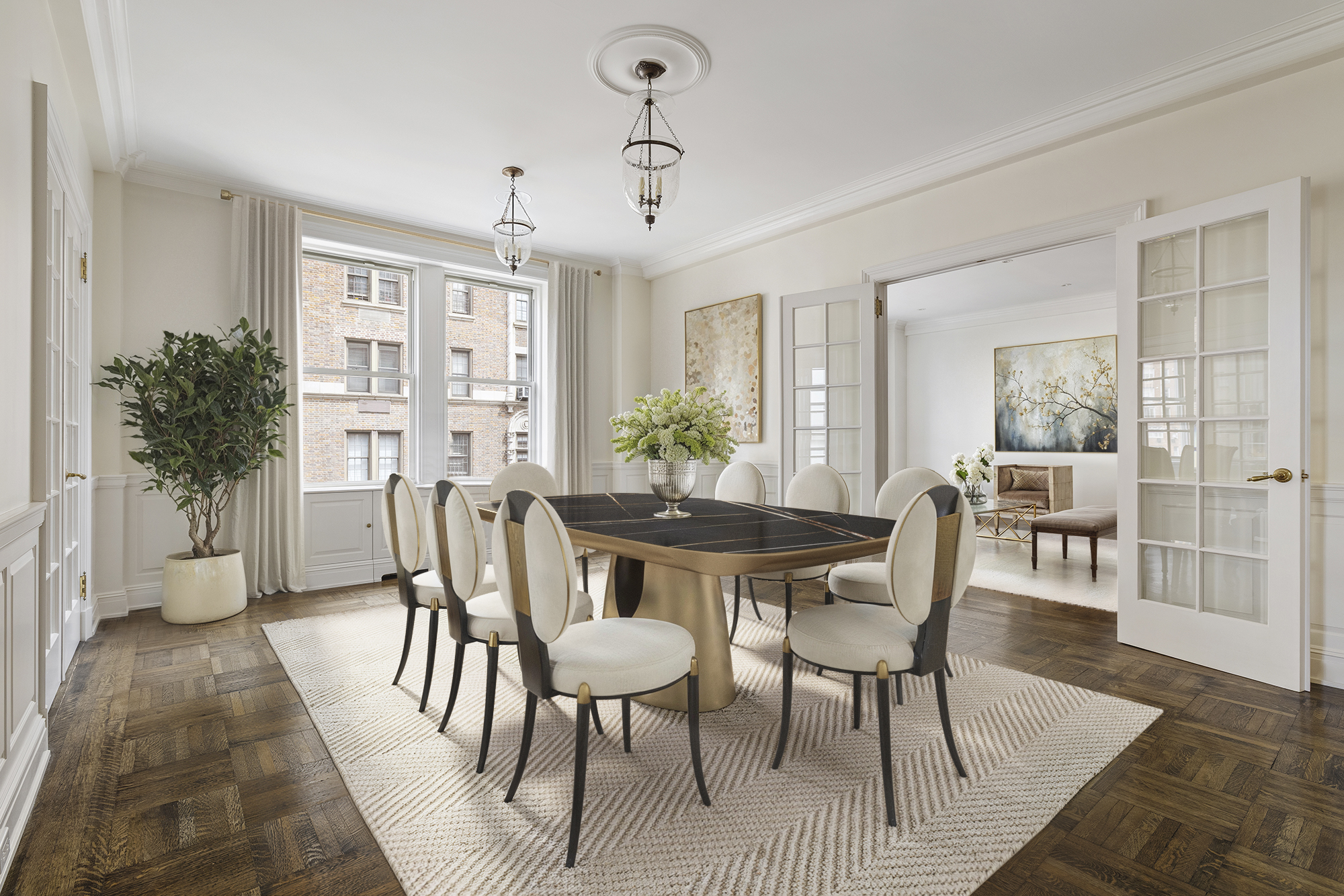 876 Park Avenue, Unit 9N Manhattan, NY 10075 - Photo 3 of 18 a view of a dining room with furniture window and wooden floor