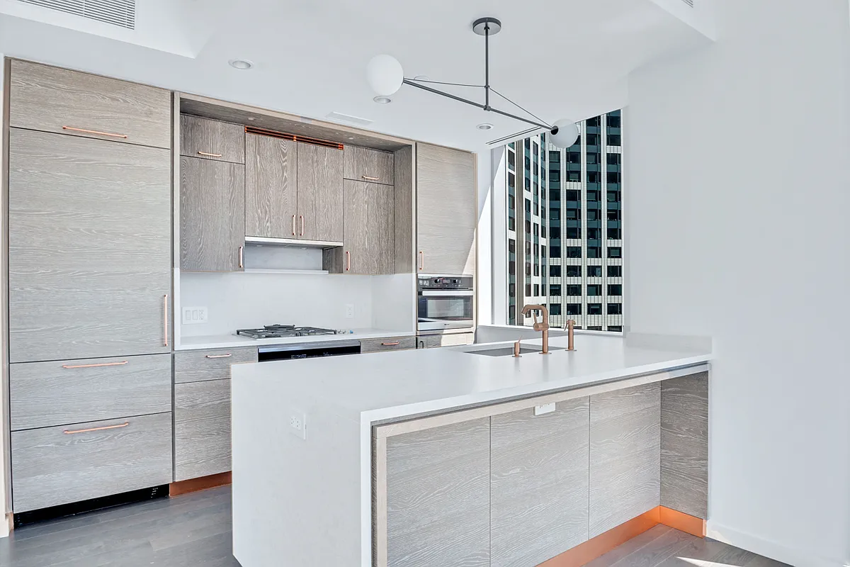 1 City Point, Unit 25L Brooklyn, NY 11201 - Photo 3 of 25 a kitchen with stainless steel appliances granite countertop a sink a stove and a refrigerator