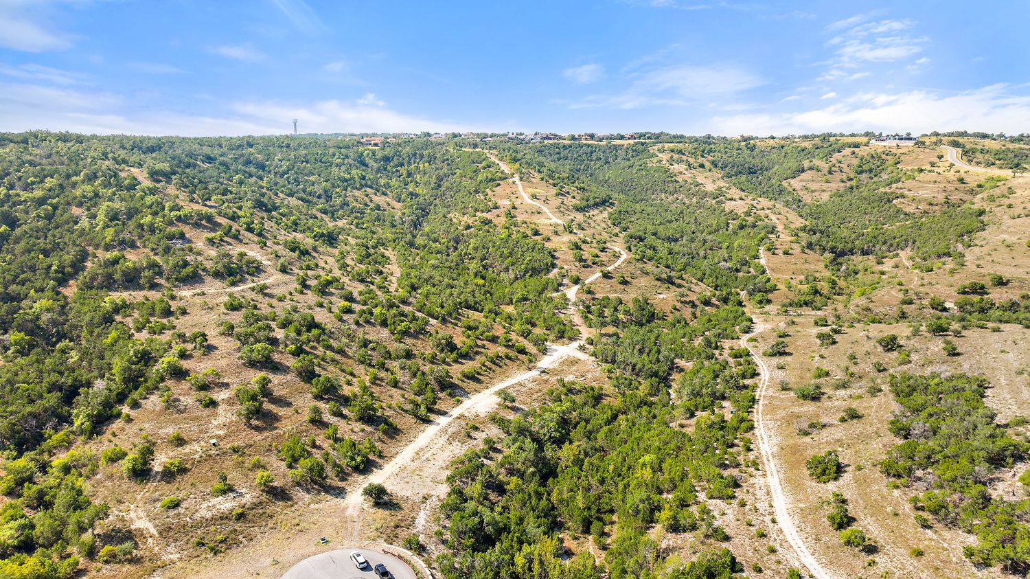 a view of a city with an outdoor space