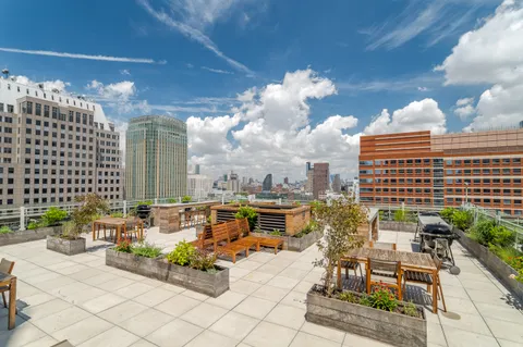 a view of a building with a tv