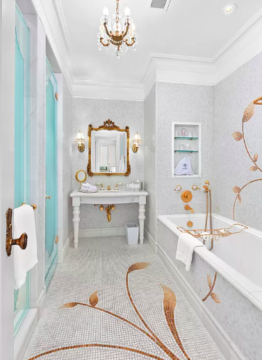 1 Central Park South, Unit 1441 Manhattan, NY 10019 - Photo 3 of 14 a bathroom with a granite countertop sink a mirror and a bathtub