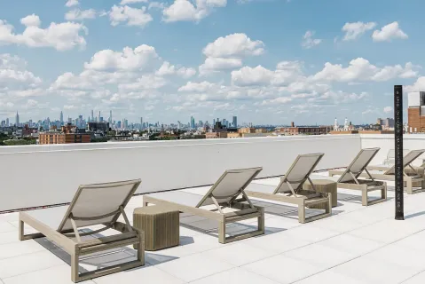 a view of a terrace with seating area